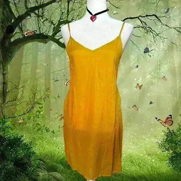 Anthropologie Akemi + Kin Mustard Yellow/Gold Embroidered Dress Size XS - Picture 8 of 10